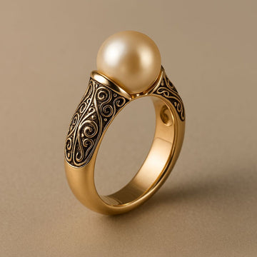 Women's Antique Style Golden Pearl Ring