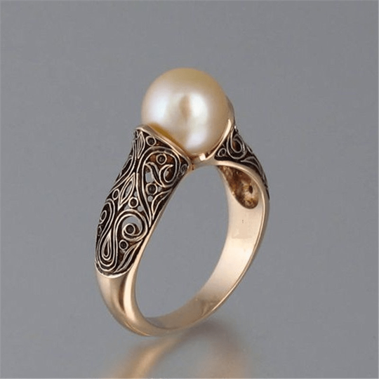 Women's Antique Style Golden Pearl Ring