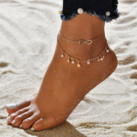 Boho Infinity Anklet with Stars & Pearls