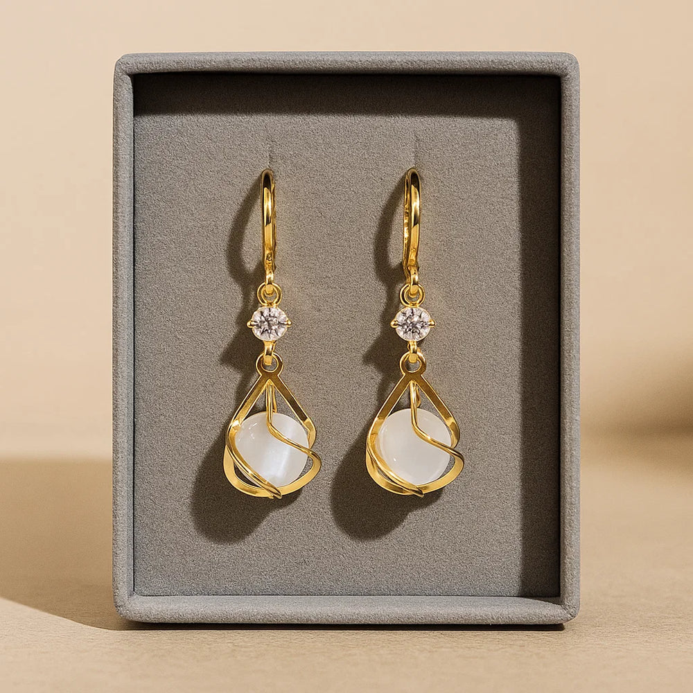 Vintage Gold White Opal Drop Earrings