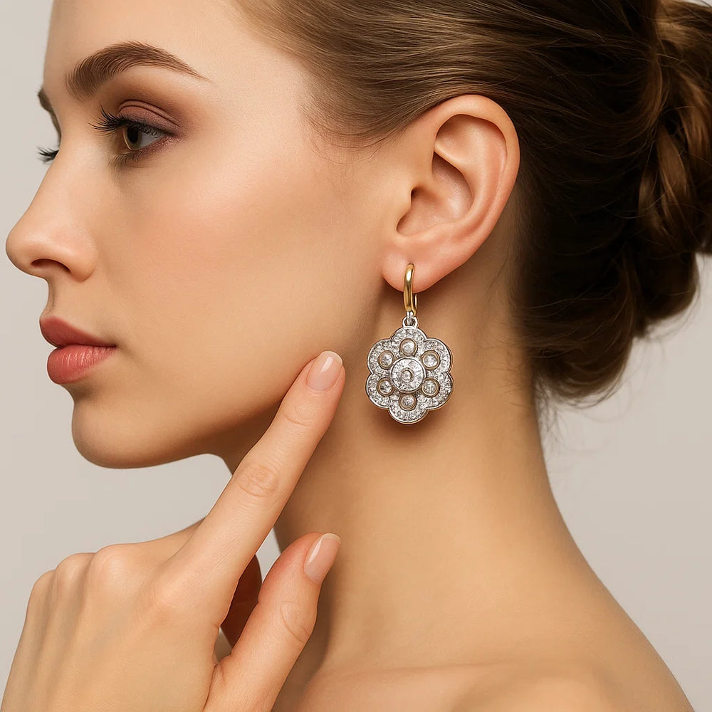 Crystal Flower Wedding Drop Earrings