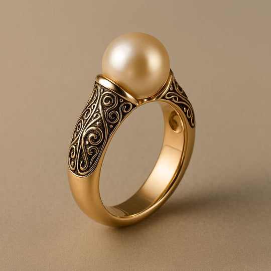 Women's Antique Style Golden Pearl Ring