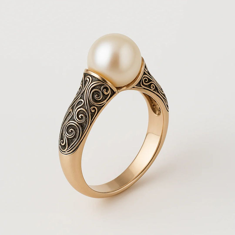 Women's Antique Style Golden Pearl Ring