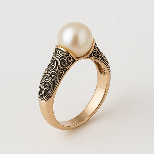 Women's Antique Style Golden Pearl Ring