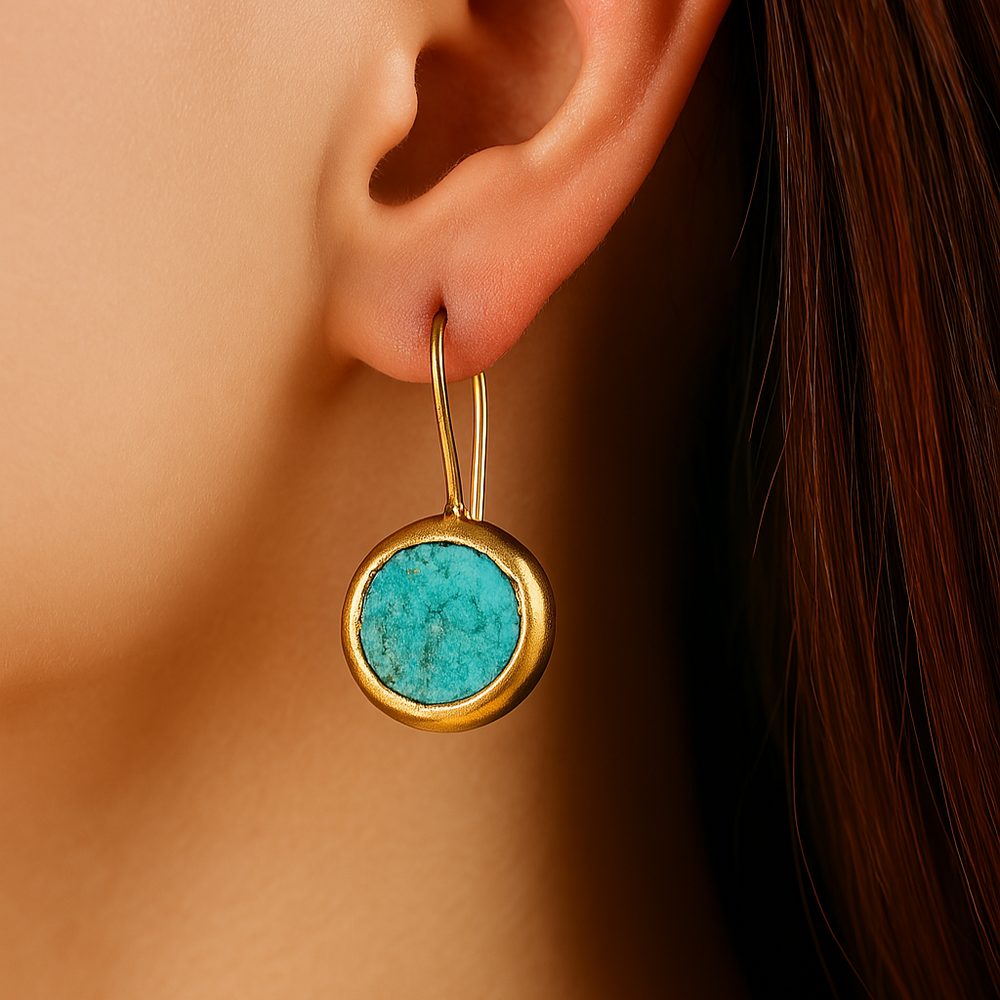 Gold Drop Earrings with Turquoise Stone